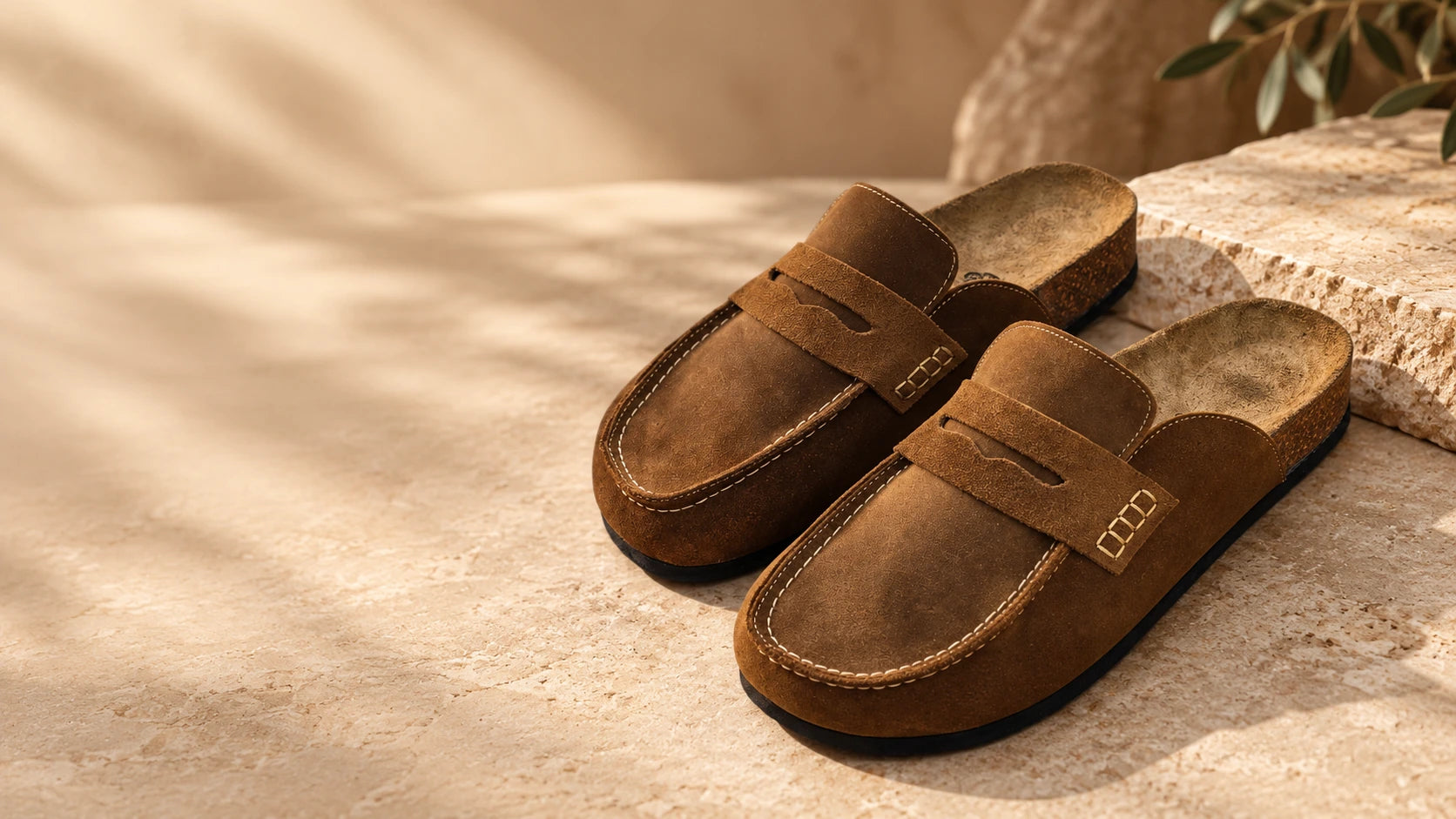 Averne Ambre, paire de mules en croûte de cuir et semelle en liège