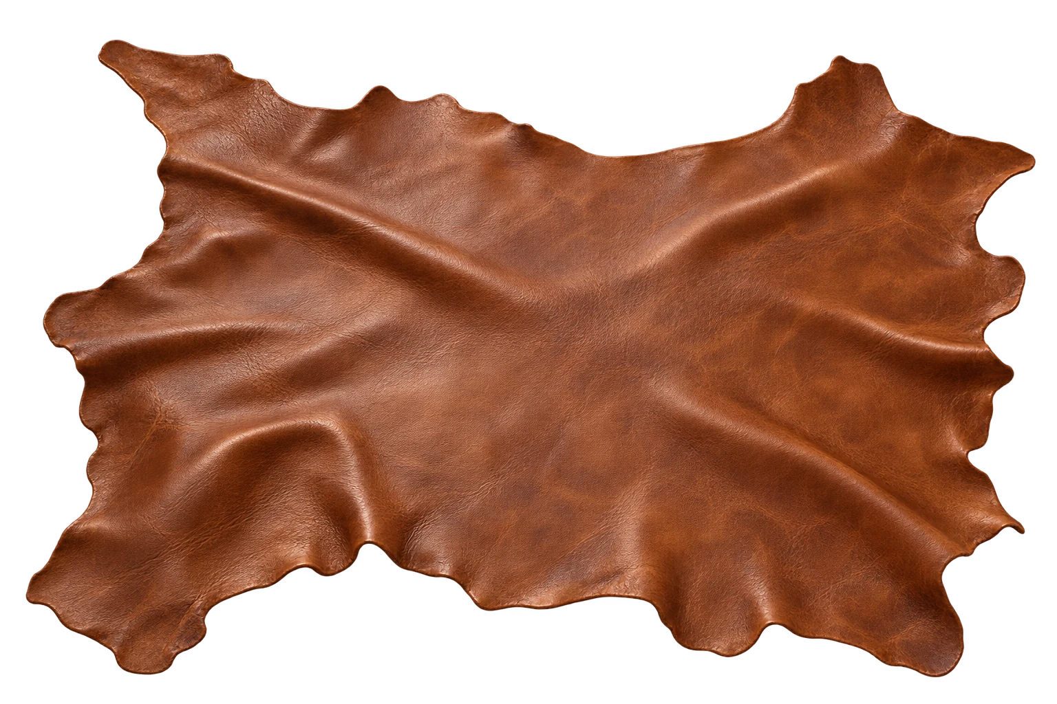 Peau de cuir brun cognac, souple, avec des plis légers et un grain visible